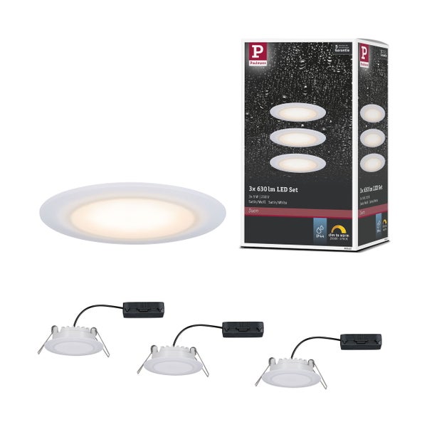 Paulmann Logo, 3er Set LED Einbauleuchten, Schutzart IP44, Dimmfunktion