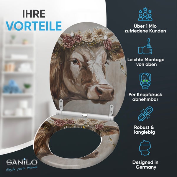Sanilo Toilettensitz mit Kuh Motiv und Blumenkranz