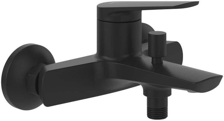 Villeroy & Boch Oasis Badewannenarmatur Aufputz, Wasserhahn Badewanne mit Rückflussschutz und Umstellfunktion, Mischbatterie Badewanne mit beweglichem Strahlregler, rund, Matt Black