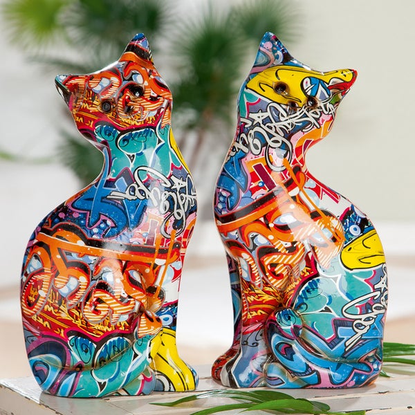 Figuren GILDE 2er Set STREET ART Katzen mehrfarbig Höhe 28cm Kunstharz