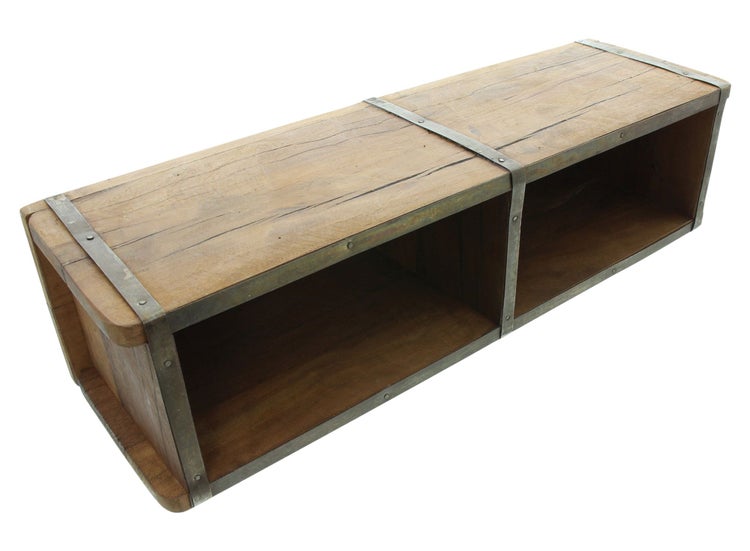 FRANK FLECHTWAREN | Dekobox Doppel-Ziegelform, HOLZ, METALL, 57 x 14 x 17 cm
