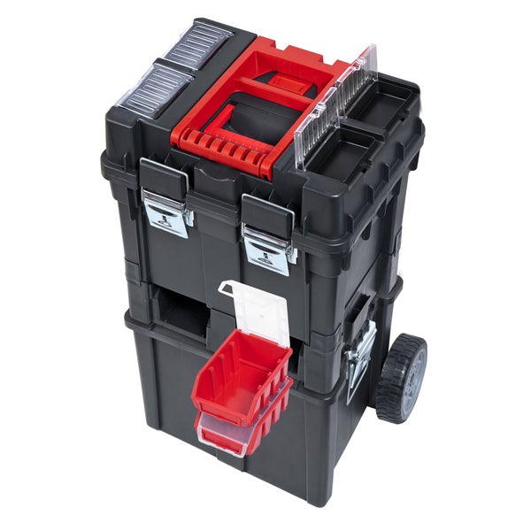PROREGAL Werkzeugkoffer-Trolley Plus auf Rollen | HxBxT 71,2x49,5x35cm | Polypropylen | Schwarz/Rot