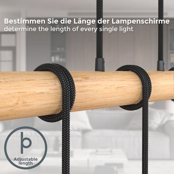 Pendelleuchte - E27 Fassung, retro, 5-flammig, Holzbalken, schwarz-holz