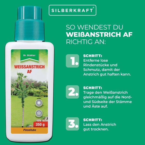 Weißanstrich für Bäume – Schutzanstrich gegen Frostrisse, Sonnenbrand & Schädlingsbefall – Witterungsbeständig, atmungsaktiv & ergiebig – Für Obstbäume & Ziergehölze geeignet