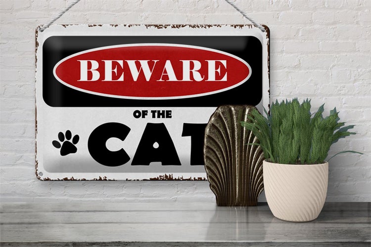 Blechschild Spruch 30x20cm beware of the CAT Vorsicht Katze