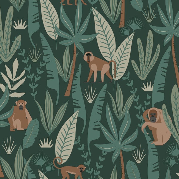 Tapete mit Affen und Pflanzenmotiven