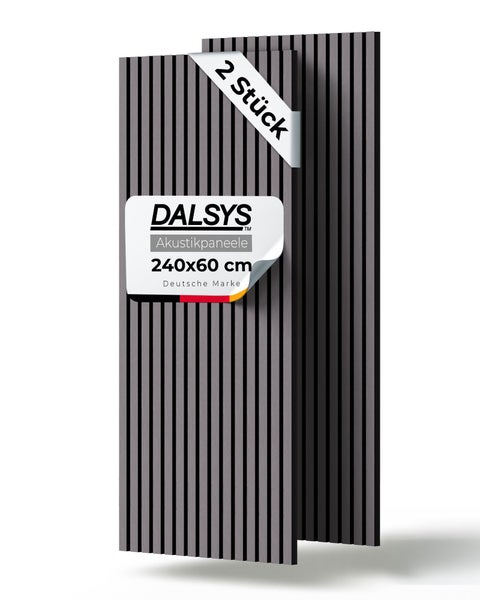 DALSYS Akustikpaneele Set mit 2 Stück, 240 mal 60 Zentimeter, dekorative Wandverkleidung mit Lamellenoptik.