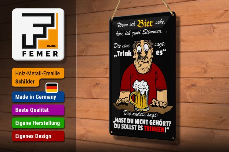 Blechschild Spruch 20x30cm wenn ich Bier sehe höre ich 2