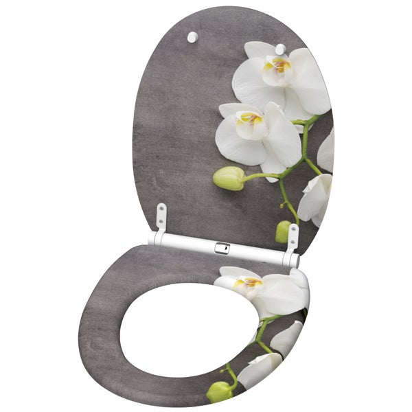 WC-Sitz mit Absenkautomatik, Motiv Orchidee auf Steinoptik Hintergrund