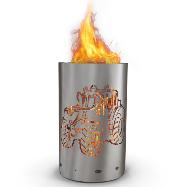 Feuerstelle aus Stahl mit Traktormotiv