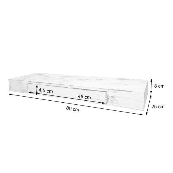 Wandregal, 80 cm breit, mit Maßangaben