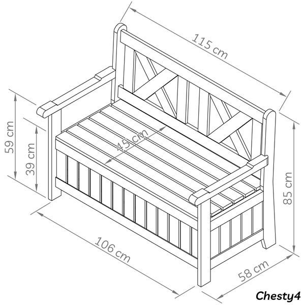 needs&wants® Gartenbank Holz wetterfest mit Stauraum und Abdeckung, 2-Sitzer Truhenbank Holzbank klassisch, Parkbank Sitzbank massiv Garten Outdoor mit Truhe, Naturholz Massivholz, grau-beige