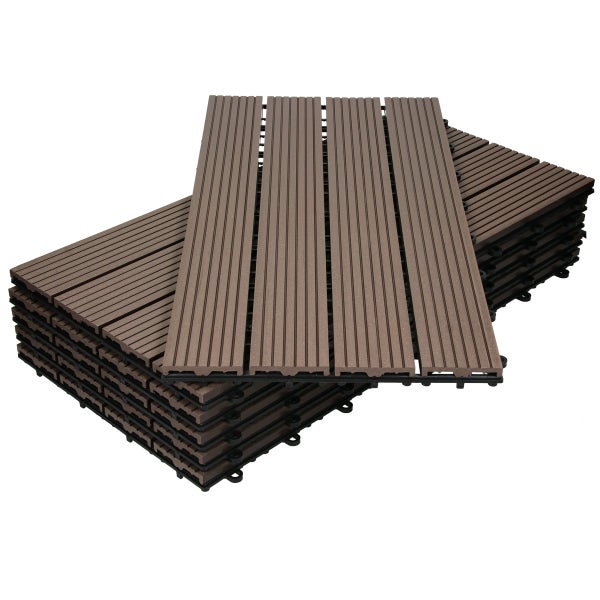 ECD Germany WPC Terrassenfliesen 60x30 cm 6er Spar Set für 1m² Dunkelbraun in Holzoptik für Garten Balkon Bodenbelag mit Drainage und Klicksystem Terrassendielen Balkonfliesen Klickfliesen Holzfliesen