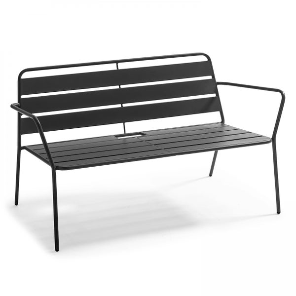 Gartenbank aus Metall mit Armlehnen, anthrazit, Latten-Design
