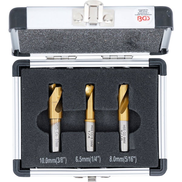 Bohrerset mit drei HSS-Co-Senkbohrern in einem Koffer