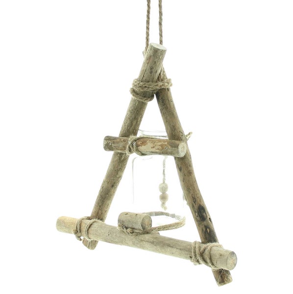 FRANK FLECHTWAREN | Hängevase Rustikal, HOLZ, JUTE, 28 x 28 cm, Glas 5 x 12 cm