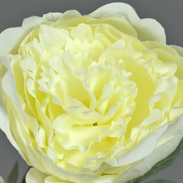 Künstliche Pfingstrose in Hellgelb mit vielen Blütenblättern, Dekorationsblume für Innenräume.