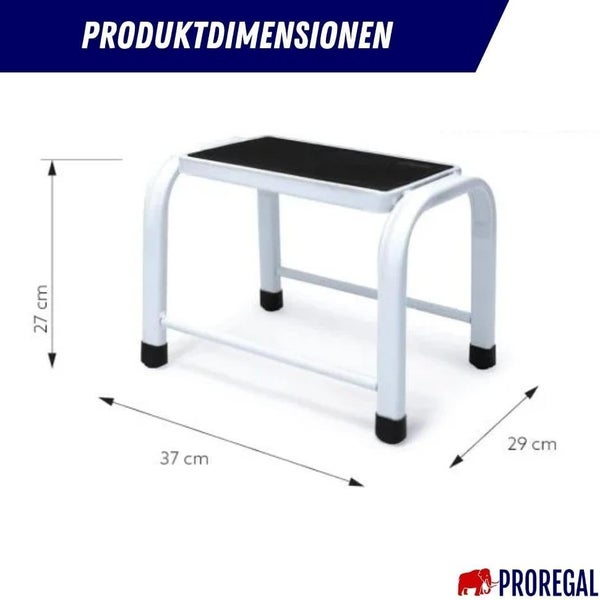 PROREGAL Tritthocker mit Rutschfester Gummimatte Economy Basic Beidseitig Begehbar 1 Stufe Höhe 27 cm Traglast 150 kg