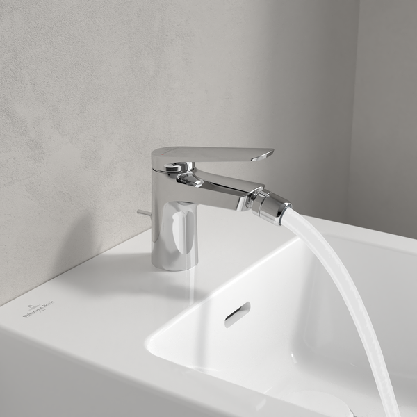 Villeroy & Boch Oasis Einhebel-Bidetarmatur, Bidet Wasserhahn mit Zugstange und Keramikkartusche, Bidetmischer wassersparend, Auslauf Höhe 73mm, rund, Chrom
