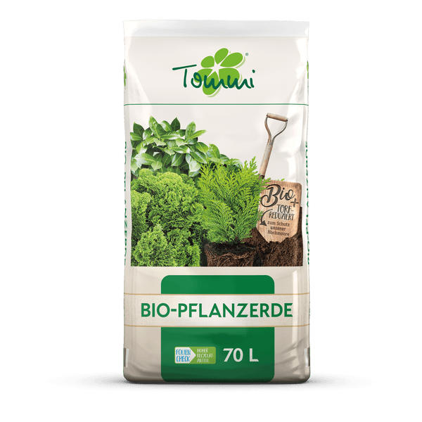 Tommi Bio-Pflanzerde 70 Liter, torfreduziert zum Moorschutz, Folie mit hohem Recyclinganteil.