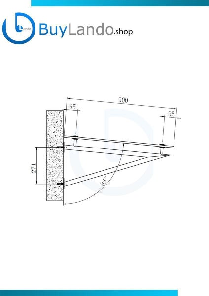 Technische Zeichnung einer Wandhalterung mit Maßangaben