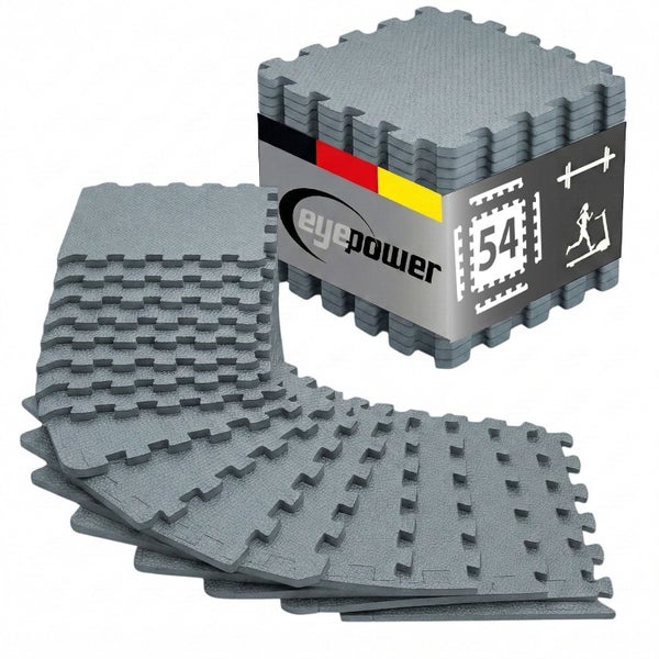 EyePower 54-teiliges Set graue Bodenschutzmatten aus Schaumstoff mit Puzzlekanten für Fitness und Sport.