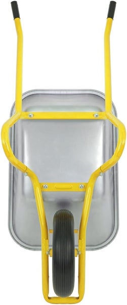 Schubkarre Matrix 100L Stahlmulde 250kg Tragkraft mit pannensicherem PU-Rad – Bauschubkarre für Garten & Bau – Gelb