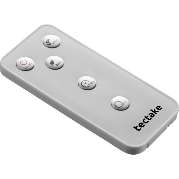 tectake Fernbedienung mit Tasten für Ein Aus, Geschwindigkeit, Modus, Timer und Schwenkfunktion.