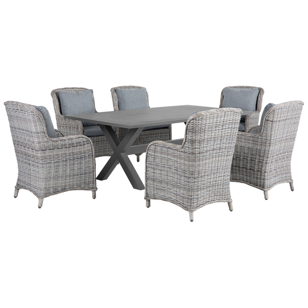Gartenmöbel Set 6-Sitzer CASCAIS inkl. Kissen Polyrattan Grau