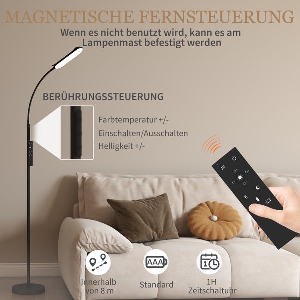 Stehlampe mit magnetischer Fernbedienung und Berührungssteuerung