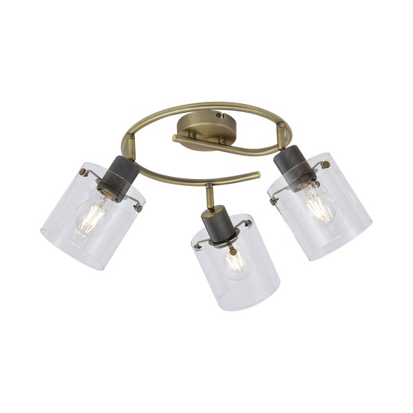 Deckenleuchte mit drei Lampen und Glasschirmen