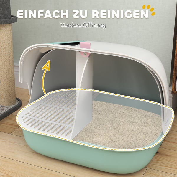 PawHut Katzentoilette mit Deckel, Katzenklo mit Sieb, Tür, Schaufel, geschlossen Katze Toilettenhaus für kleine Katze unter 3,5 kg, Indoor, Kunststoff, Grün