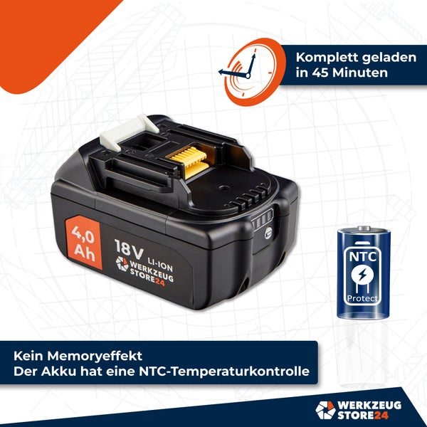 Werkzeug Store24 18 Volt Akku mit 4.0 Amperestunden