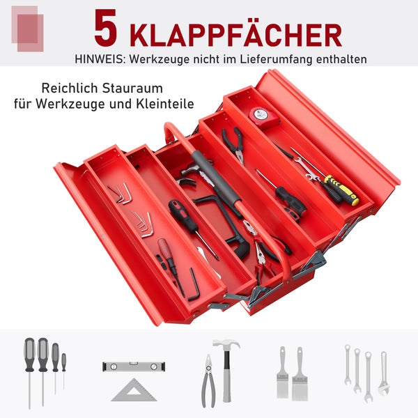 DURHAND, Werkzeugkasten, Werkzeugkoffer, 56L x 20B x 21-34H cm, Stahl (SPCC), Rot
