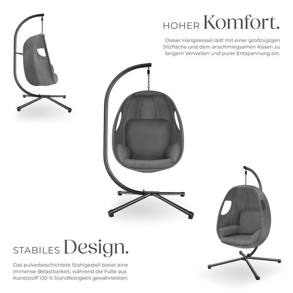 Produktinformationen zum Hängekorbsessel von tectake home mit Maßangaben