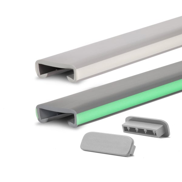 LED-Profil mit Abdeckung und Endkappen.