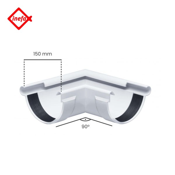 Inefa Dachrinnen-Winkelstück 150 Millimeter 90 Grad. Inefa Logo.
