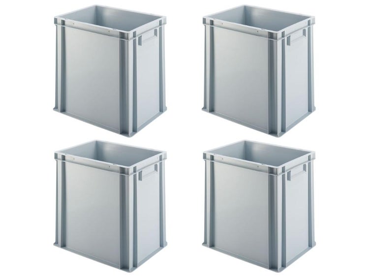 PROREGAL SuperSparSet 4x Eurobehälter mit Geschlossenem Griff HxBxT 40 x 30 x 40 cm 37 Liter Grau Eurobox Transportbox