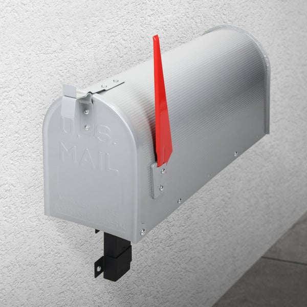 US-Briefkasten aus Stahl in Silber mit roter Fahne, Wandmontage und Prägung US Mail