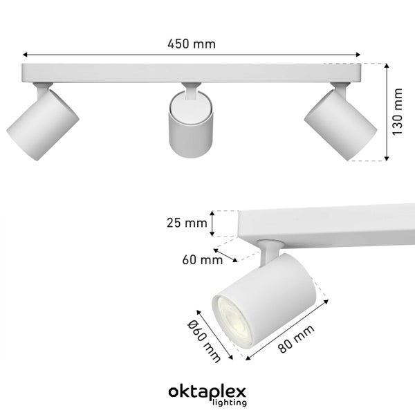 Bora Deckenstrahler LED 3-flammig warmweiss 450lm 2,5W schwenkbar für Wohnräume Flur Esszimmer Küche weiß