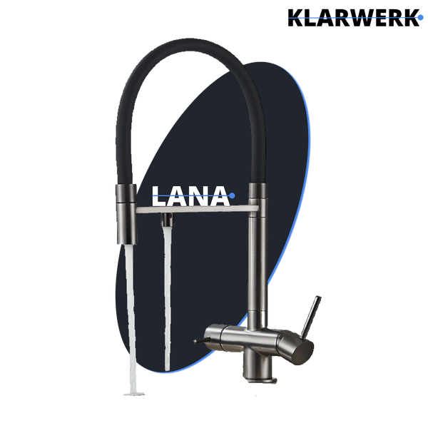 Lana | 3 Wege Grau Schwarz ausziehbare Armatur | Edelstahl Trinkwasser Osmose Wasserhahn Küche |Mischbatterie - 360 Grad drehbar | Filter 3 Anschlüsse