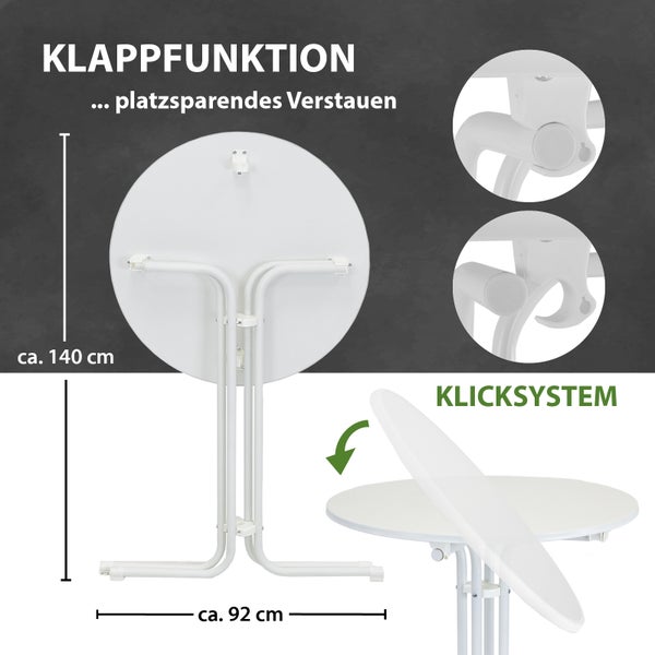 Stehtisch klappbar Ø 80 cm Höhe 110 cm Stahl MDF-Holz Gastrotisch Partytisch Bistrotisch in Weiß