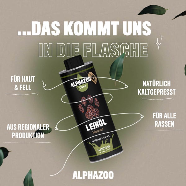 ALPHAZOO Premium Leinöl 250ml für Hunde und Katzen I Omega 3 Leinsamenöl