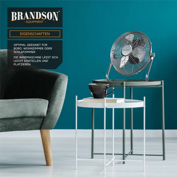 Brandson Retro Bodenventilator 32W, Windmaschine im Chrom Design, Ventilator, 3 Geschwindigkeitsstufen, Standventilator, Tischventilator