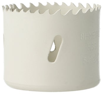 Weiße Bi-Metall-Lochsäge HSS mit gezahntem Rand für präzises Bohren.