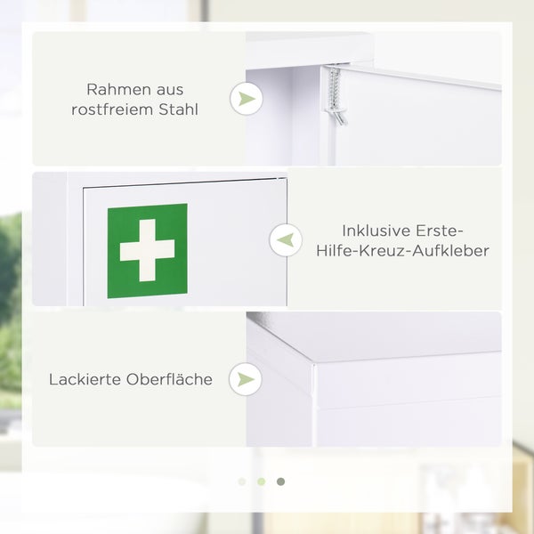 kleankin Medizinschrank, Apothekerschrank mit 3 Schichten, Abschließbarer Arzneischrank, Medikamentenschrank mit 2 Schlüsseln, Wand-Medizinbox, Stahl, Weiß, 30 x 14 x 46 cm
