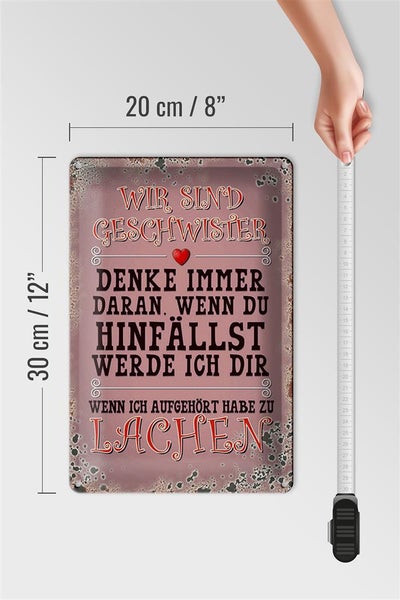 Blechschild Spruch 20x30cm wir Geschwister denke immer