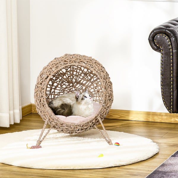 PawHut Katzenhaus aus Rattan, Ø52 x 58 cm, PE-Rattan, Natur