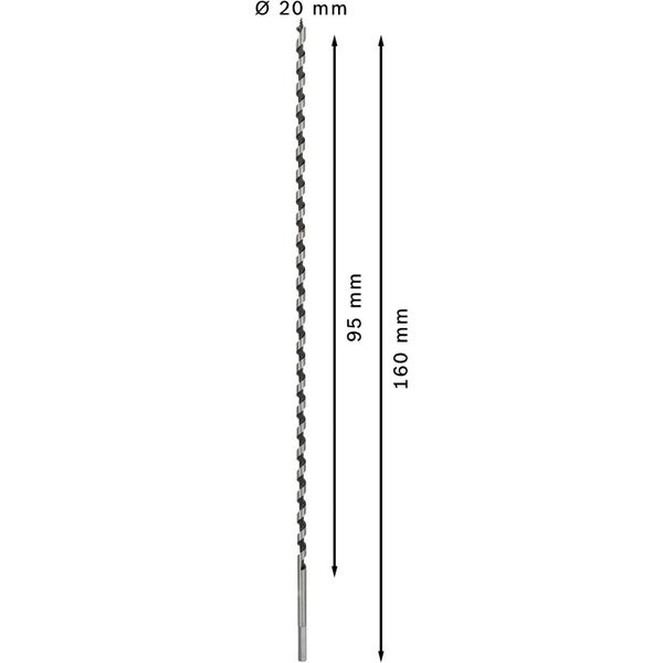 Holzbohrer mit einem Durchmesser von 20 Millimeter und einer Gesamtlänge von 160 Millimeter.