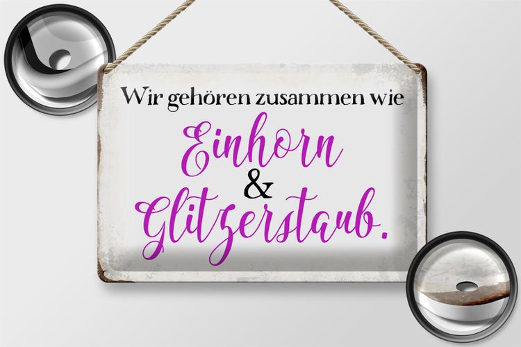 Blechschild Spruch 30x20cm Einhorn und Glitzerstaub